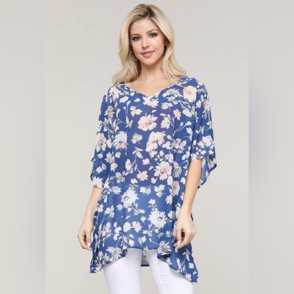 Blue Delight Floral Flowy Top